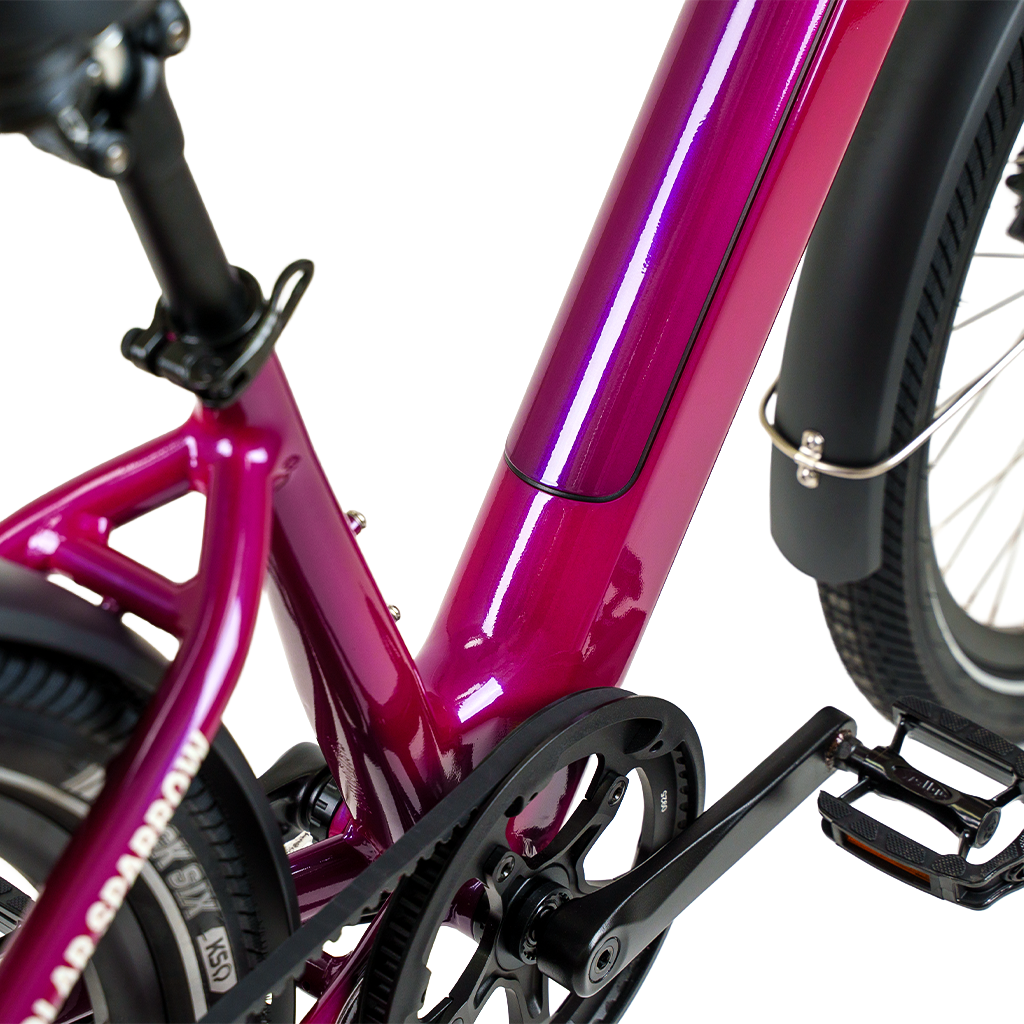 battery compartment on the Solar Sparrow step-through frame